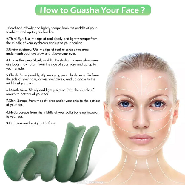 Rose Quartz Face Massager Gua Sha Scraper Natural Jade Stone