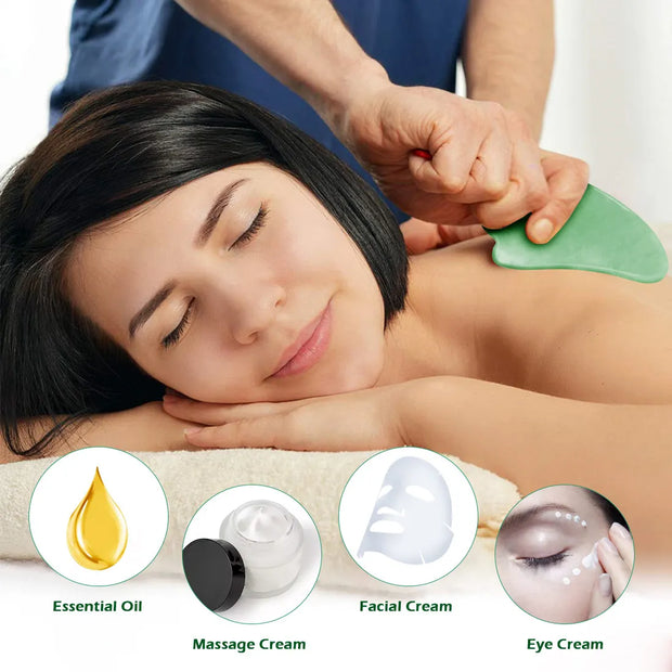 Rose Quartz Face Massager Gua Sha Scraper Natural Jade Stone