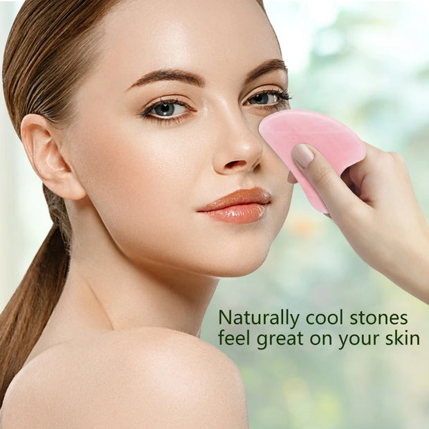Rose Quartz Face Massager Gua Sha Scraper Natural Jade Stone