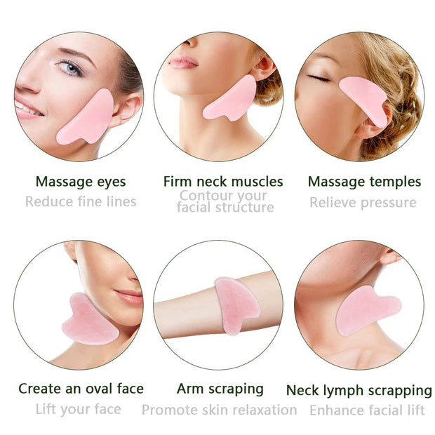 Rose Quartz Face Massager Gua Sha Scraper Natural Jade Stone
