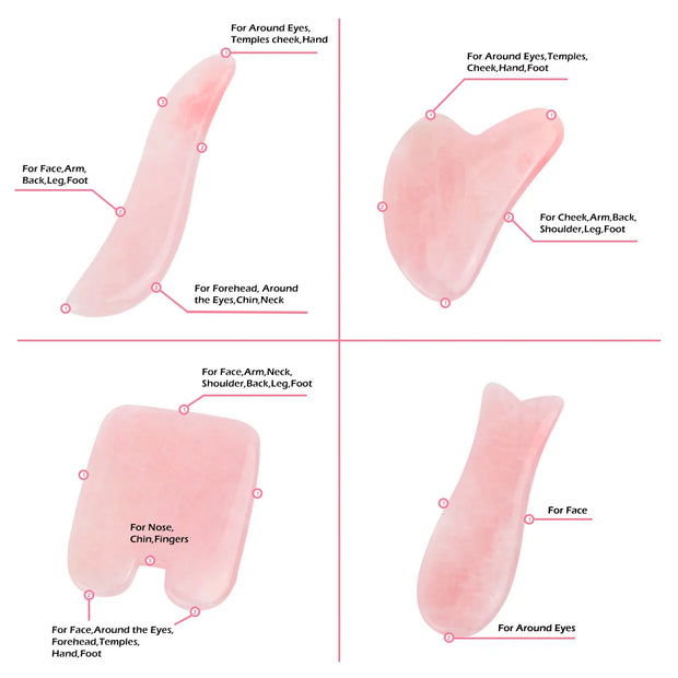 Rose Quartz Face Massager Gua Sha Scraper Natural Jade Stone