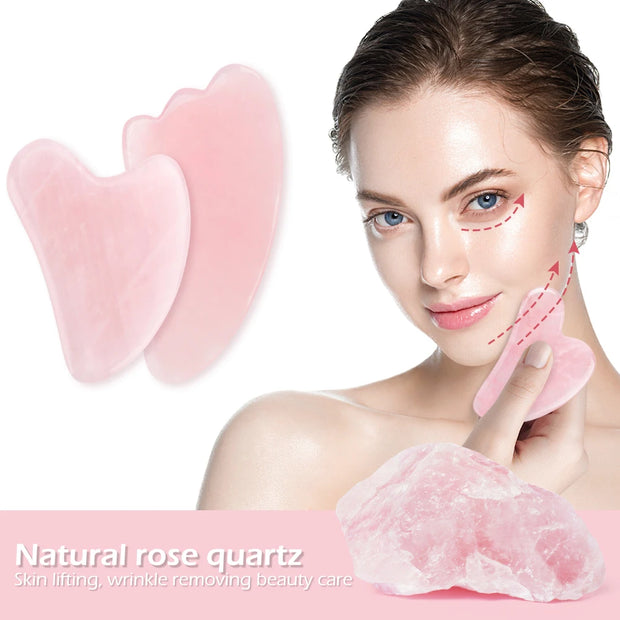 Rose Quartz Face Massager Gua Sha Scraper Natural Jade Stone