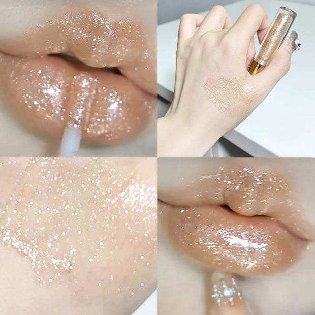 Moisturizing, plump and sparkling lip gloss, water-glossy lip glaze.