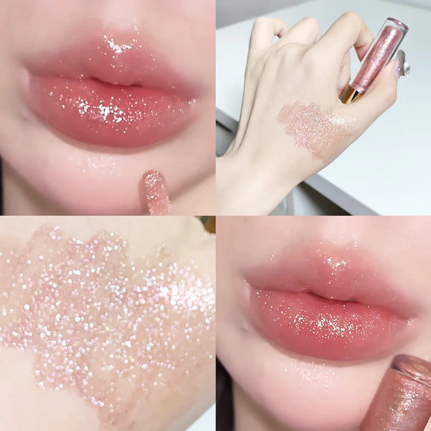 Moisturizing, plump and sparkling lip gloss, water-glossy lip glaze.
