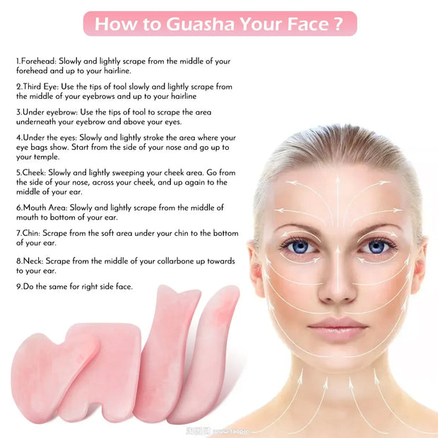 Rose Quartz Face Massager Gua Sha Scraper Natural Jade Stone