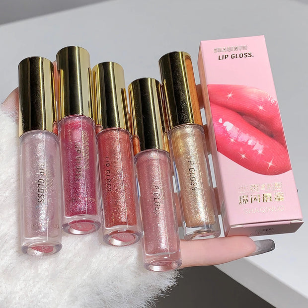 Moisturizing, plump and sparkling lip gloss, water-glossy lip glaze.