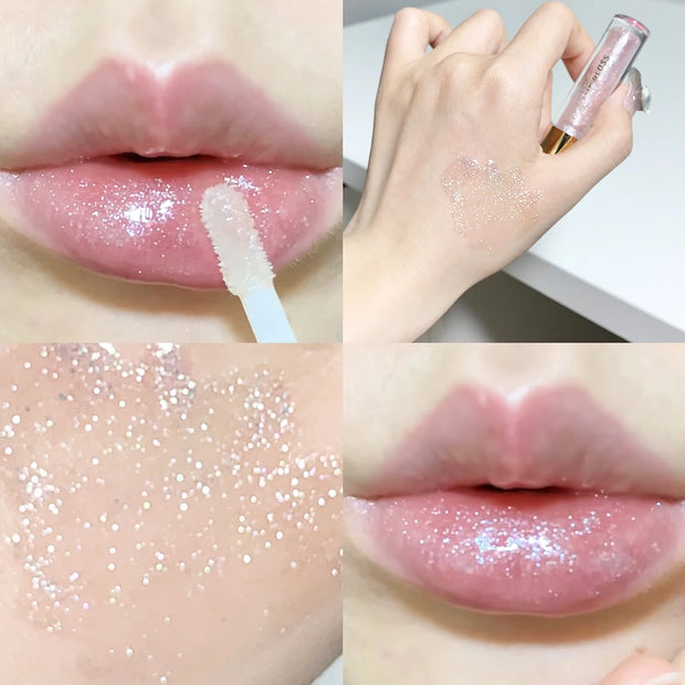 Moisturizing, plump and sparkling lip gloss, water-glossy lip glaze.