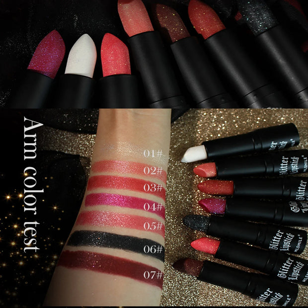 7 color waterproof Nude Glitter non-stick Lipstick Sexy Shimmer