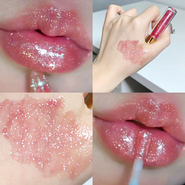 Moisturizing, plump and sparkling lip gloss, water-glossy lip glaze.