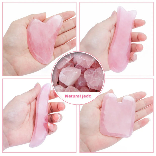 Rose Quartz Face Massager Gua Sha Scraper Natural Jade Stone