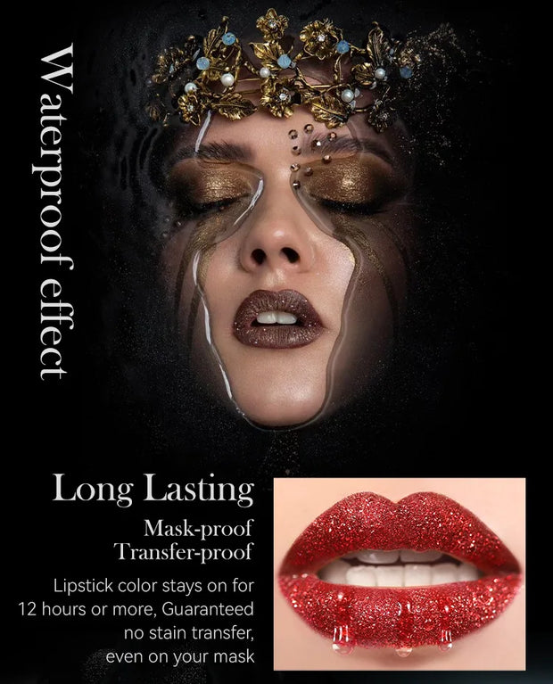 7 color waterproof Nude Glitter non-stick Lipstick Sexy Shimmer