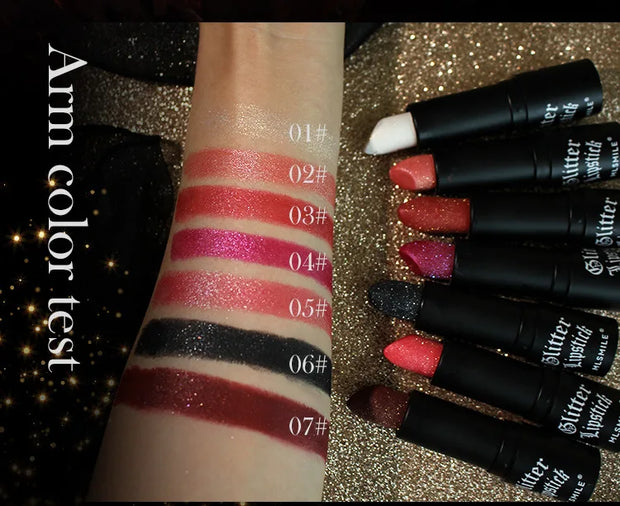 7 color waterproof Nude Glitter non-stick Lipstick Sexy Shimmer